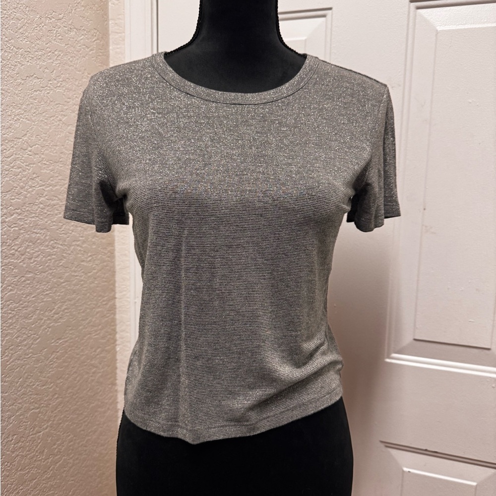 Me to We Metallic Silver Short Sleeve Tee 0085